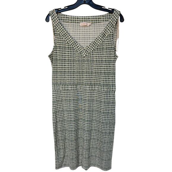 Tory Burch Green and Cream Geometric Print Silk Sheath Dress size L - Picture 4 of 12